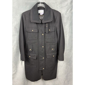 Worthington Black Peacoat Women's Size Small Knee Length Wool Blend Military